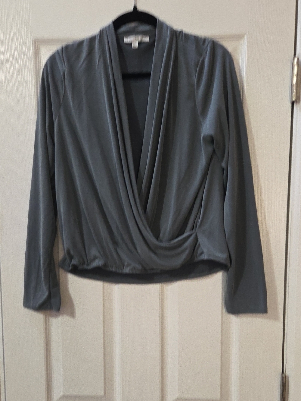 Green Envelope Gray Draped Wrap-Front Blouse